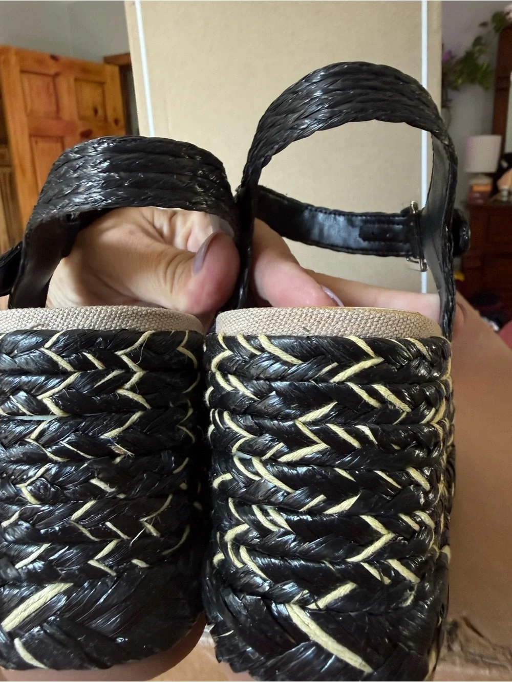 Dolce Vita Black Woven Platform Ankle-Strap Sandals